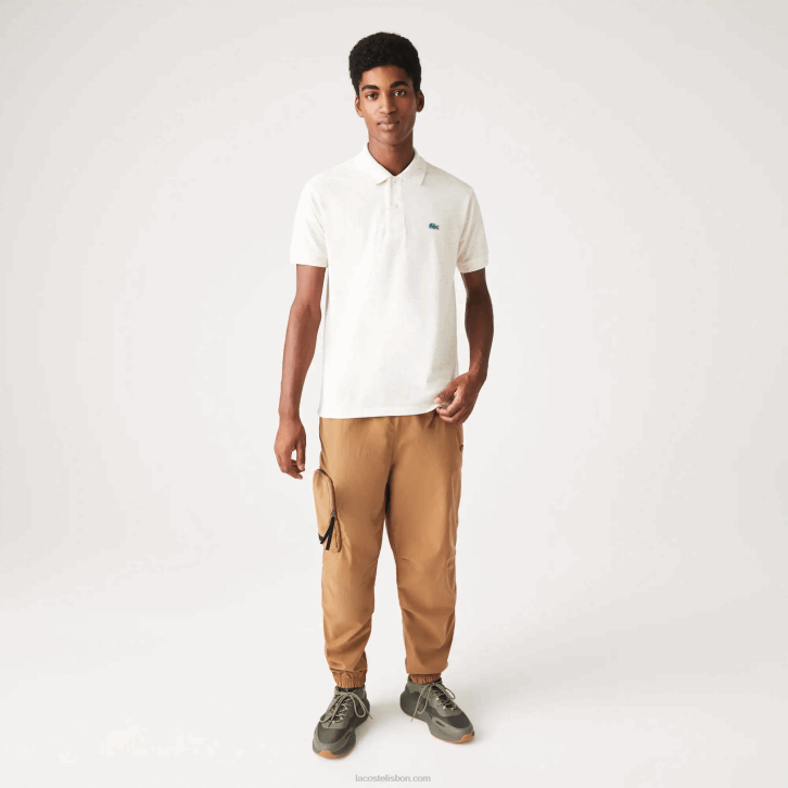 homens Lacoste bege 74a polo piquê de algodão com estampa salpicada de ajuste clássico 08D0592