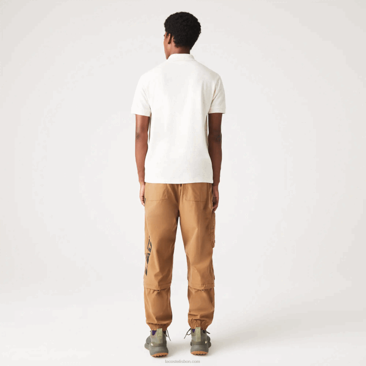 homens Lacoste bege 74a polo piquê de algodão com estampa salpicada de ajuste clássico 08D0592
