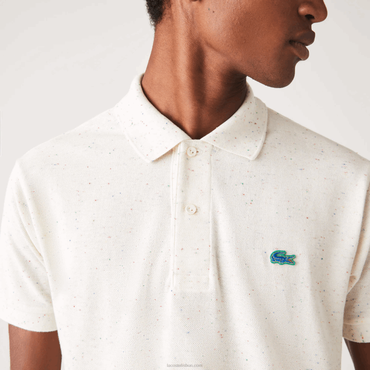 homens Lacoste bege 74a polo piquê de algodão com estampa salpicada de ajuste clássico 08D0592