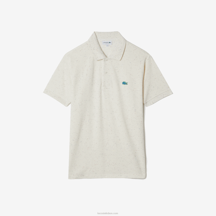 homens Lacoste bege 74a polo piquê de algodão com estampa salpicada de ajuste clássico 08D0592
