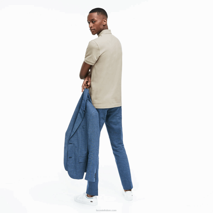 homens Lacoste bege ae0 polo smart paris em piquê de algodão elástico 08D079