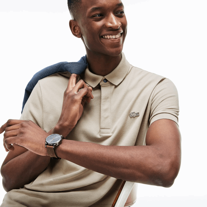 homens Lacoste bege ae0 polo smart paris em piquê de algodão elástico 08D079