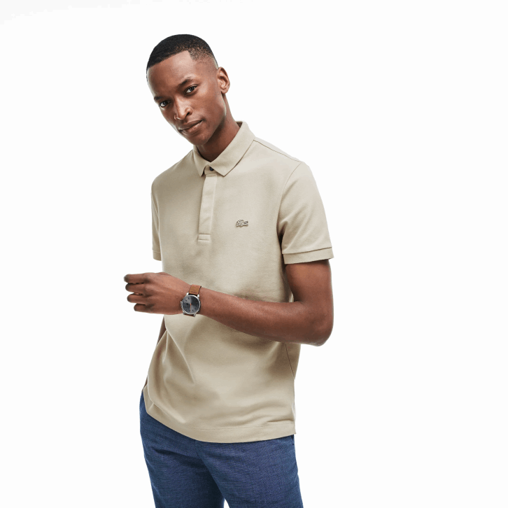 homens Lacoste bege ae0 polo smart paris em piquê de algodão elástico 08D079