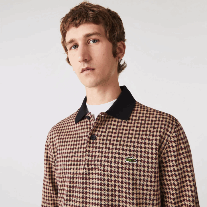 homens Lacoste bege azul marinho bordeaux v40 polo com estampa xadrez de ajuste relaxado 08D0924