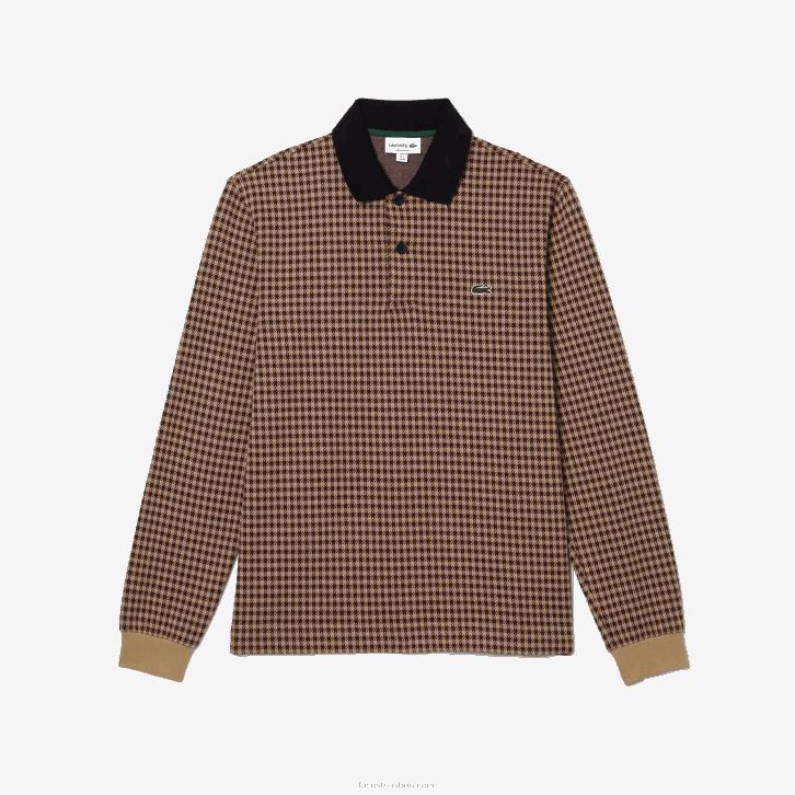 homens Lacoste bege azul marinho bordeaux v40 polo com estampa xadrez de ajuste relaxado 08D0924