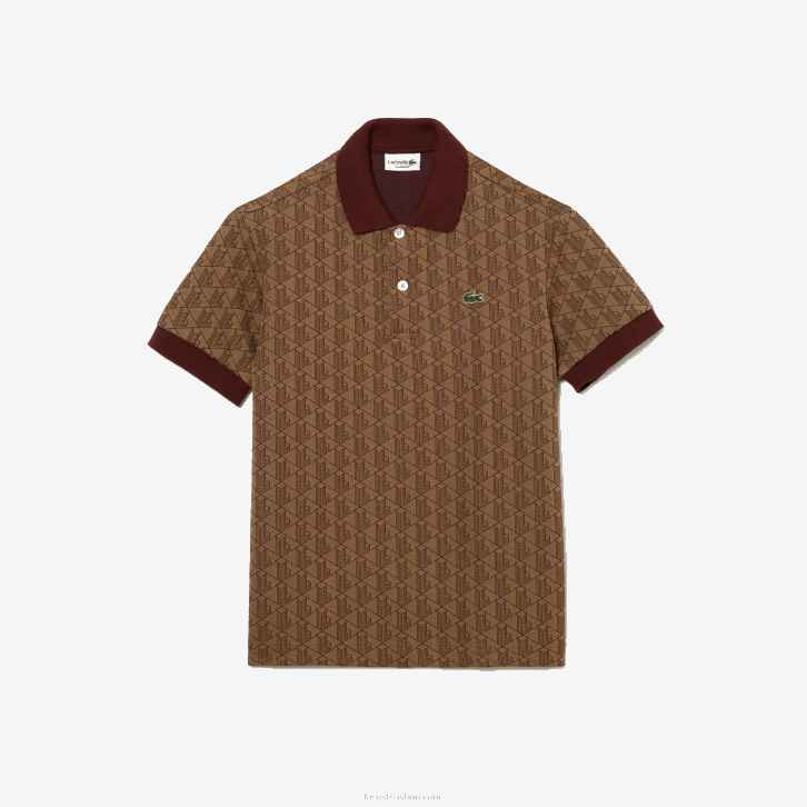 homens Lacoste bege bordeaux mkj polo clássico com estampa de monograma 08D071
