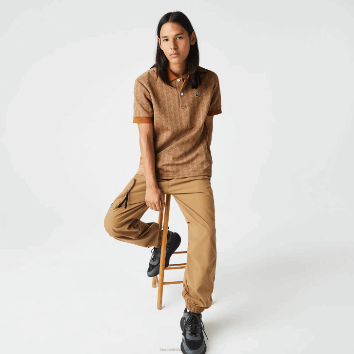 homens Lacoste bege marrom zwm polo clássico com estampa de monograma 08D073