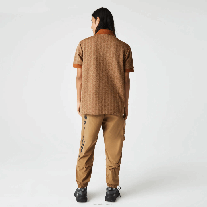 homens Lacoste bege marrom zwm polo clássico com estampa de monograma 08D073