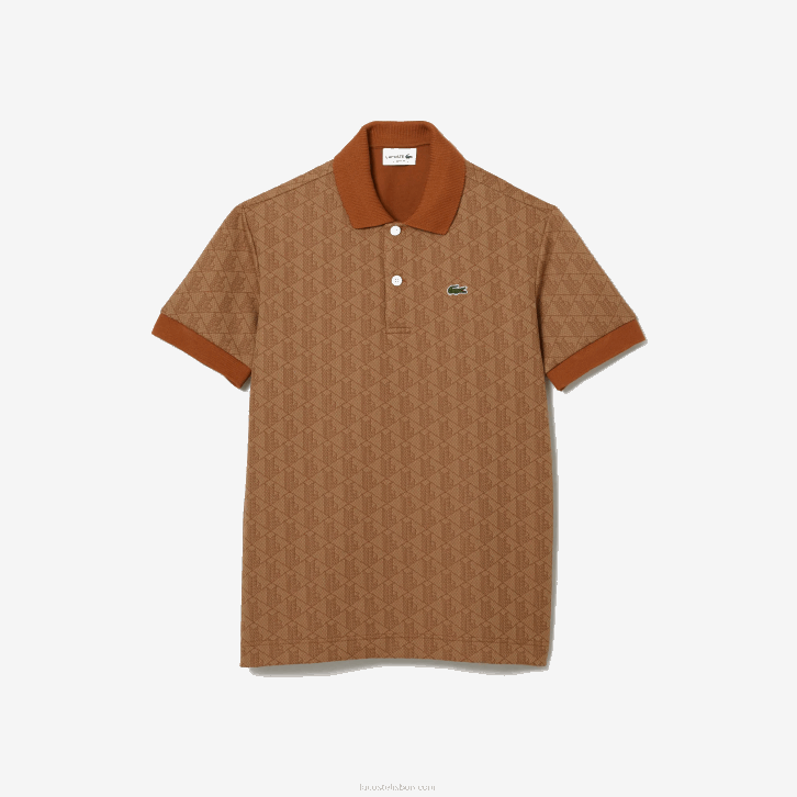 homens Lacoste bege marrom zwm polo clássico com estampa de monograma 08D073