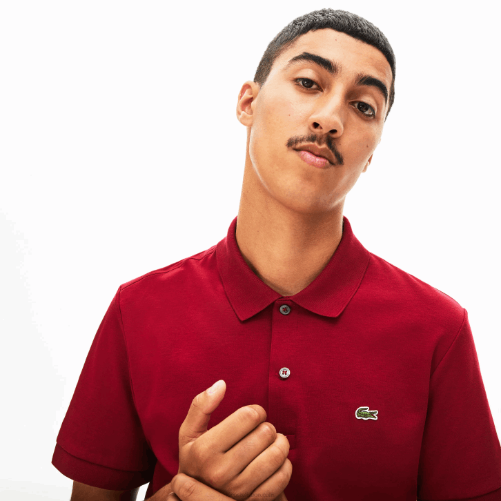 homens Lacoste bordeaux 476 polo de algodão pima de ajuste regular 08D0258