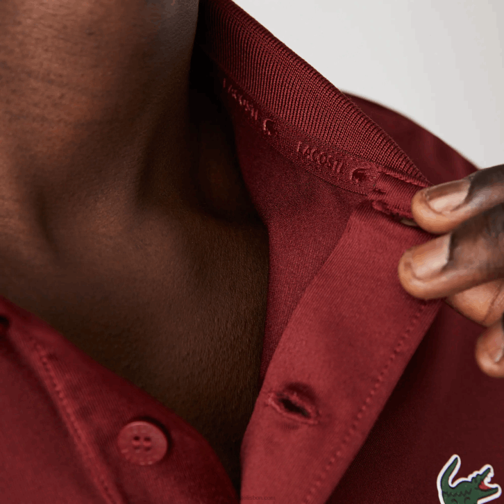 homens Lacoste bordeaux vermelho verde azul yjy polo esportivo de golfe com listras tricolores 08D0825