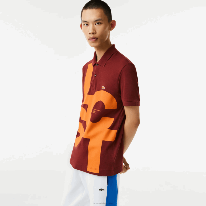 homens Lacoste bordeaux zs1 polo petit piquê regular fit com letras contrastantes 08D0711