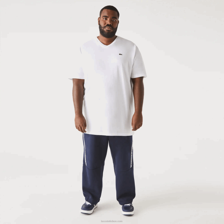 homens Lacoste branco 001 camisa polo de algodão com decote em v canelado regular fit (tamanho grande) 08D0707