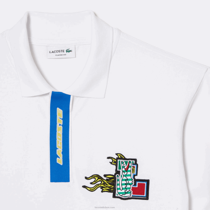 homens Lacoste branco 001 carcela contrastante e polo distintivo de crocodilo 08D0635