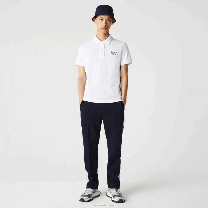 homens Lacoste branco 001 polo de ajuste regular em pique de algodão distintivo 08D0913