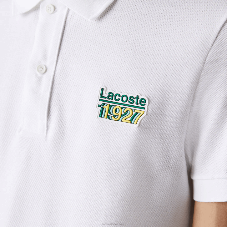 homens Lacoste branco 001 polo de ajuste regular em pique de algodão distintivo 08D0913