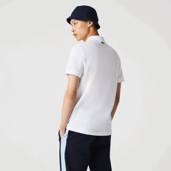 homens Lacoste branco 001 polo de ajuste regular em pique de algodão distintivo 08D0913