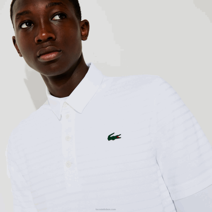 homens Lacoste branco 001 polo de golfe respirável texturizado esportivo 08D069