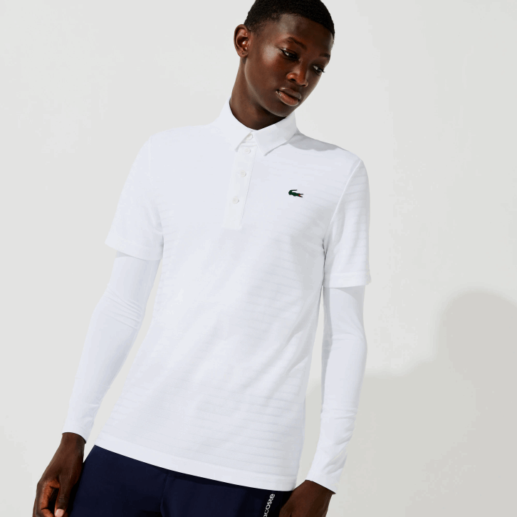 homens Lacoste branco 001 polo de golfe respirável texturizado esportivo 08D069
