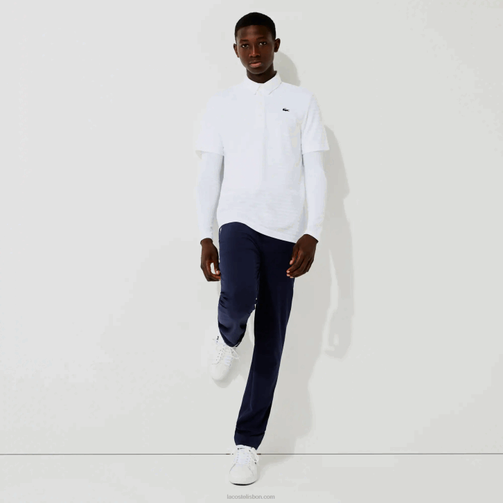 homens Lacoste branco 001 polo de golfe respirável texturizado esportivo 08D069
