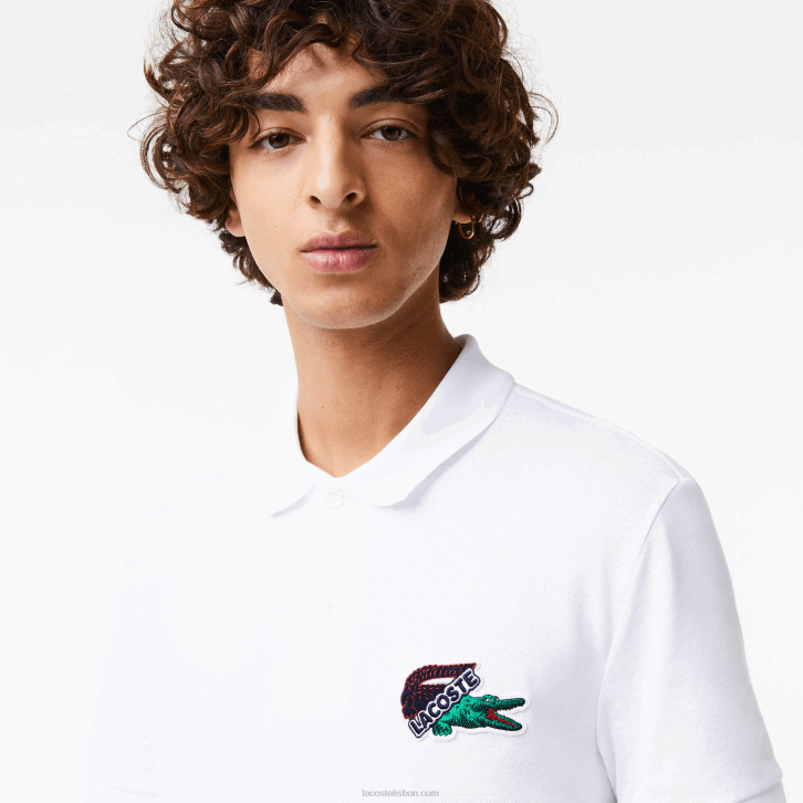 homens Lacoste branco 001 polo em piquê de algodão orgânico 08D0575