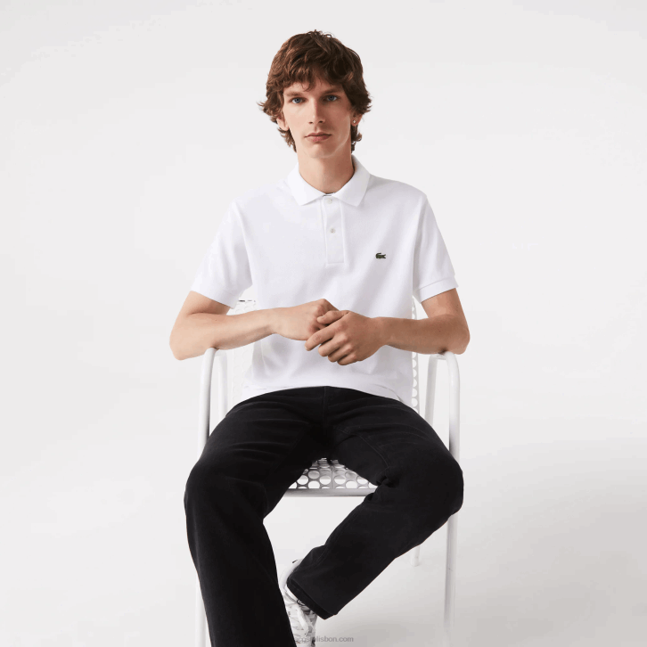 homens Lacoste branco 001 polo original l.12.12 com piquê de algodão pesado 08D0249