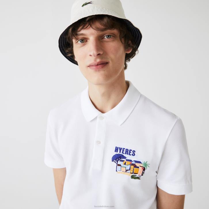 homens Lacoste branco 001 polo piquê de algodão bordado regular fit 08D0922