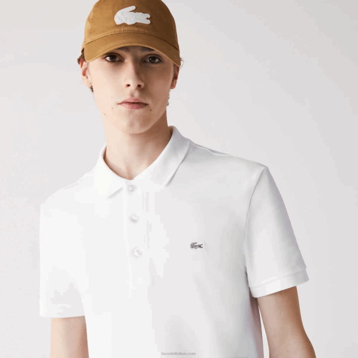 homens Lacoste branco 001 polo slim fit petit pique stretch 08D0564