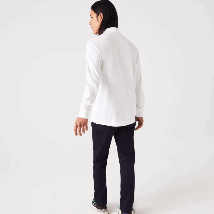 homens Lacoste branco 001 polo smart paris manga longa em piquê de algodão elástico 08D0666