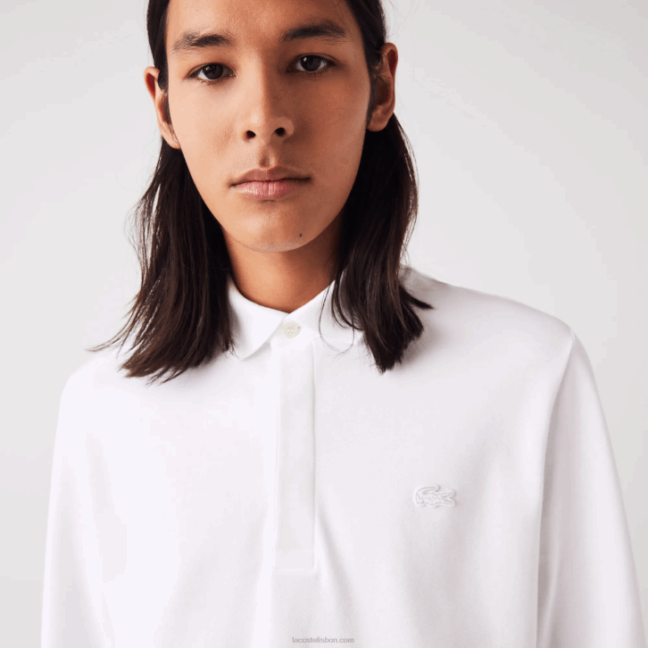 homens Lacoste branco 001 polo smart paris manga longa em piquê de algodão elástico 08D0666