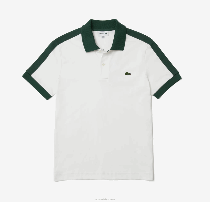 homens Lacoste branco 70v polo de gola contrastante de ajuste clássico 08D0582