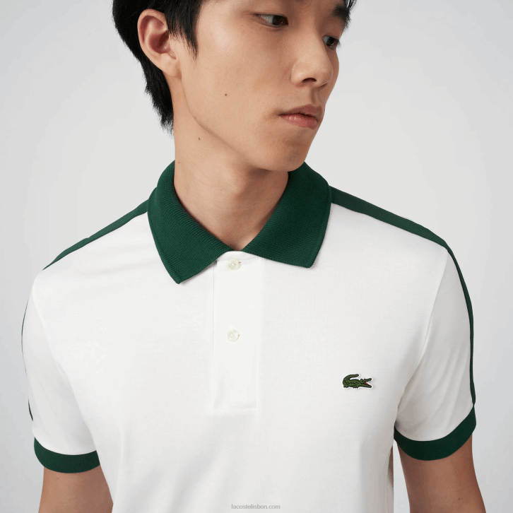 homens Lacoste branco 70v polo de gola contrastante de ajuste clássico 08D0582