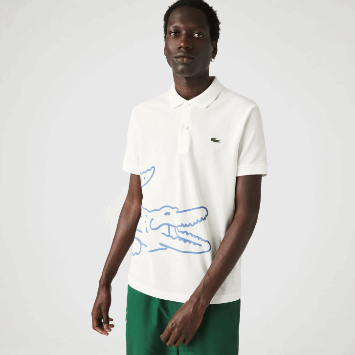 homens Lacoste branco 70v polo piquê de algodão com estampa de crocodilo regular fit 08D0649