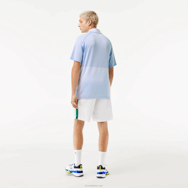 homens Lacoste branco azul lmq polo de tênis esportivo slim fit sem costura 08D0772