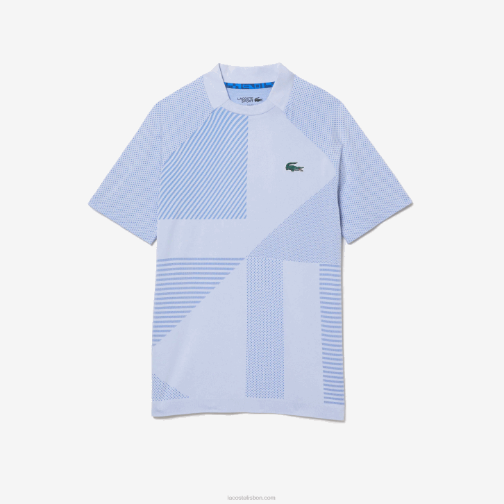 homens Lacoste branco azul lmq polo de tênis esportivo slim fit sem costura 08D0772