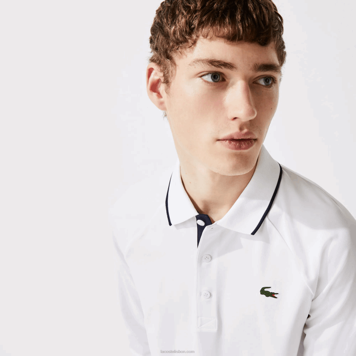 homens Lacoste branco azul marinho 522 pólo de golfe respirável esporte 08D0847