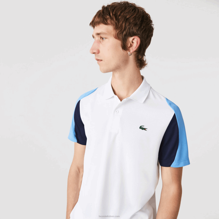 homens Lacoste branco azul marinho 5yp polo de tênis piquê esporte regular fit resistente a corrida 08D0556