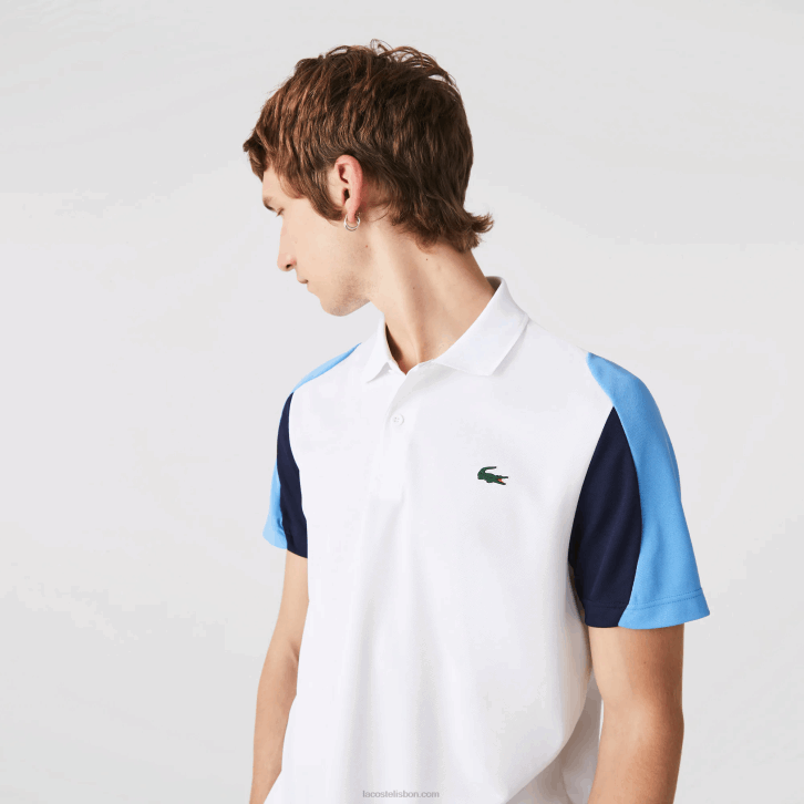 homens Lacoste branco azul marinho 5yp polo de tênis piquê esporte regular fit resistente a corrida 08D0556