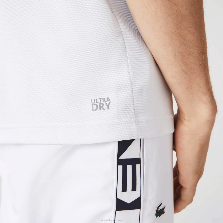 homens Lacoste branco azul marinho 5yp polo de tênis piquê esporte regular fit resistente a corrida 08D0556