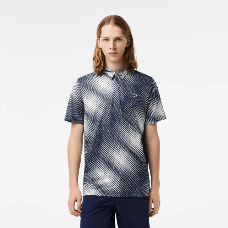 homens Lacoste branco azul marinho ev0 polo de poliéster reciclado com estampa de golfe 08D0151