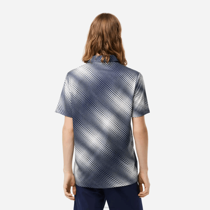 homens Lacoste branco azul marinho ev0 polo de poliéster reciclado com estampa de golfe 08D0151