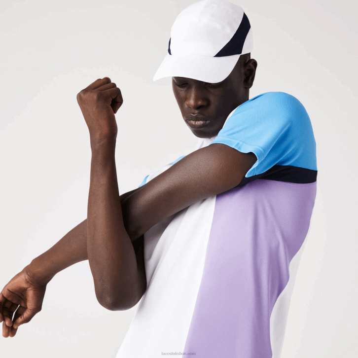 homens Lacoste branco azul marinho roxo 6hu polo de tênis esportivo termorregulador 08D0779