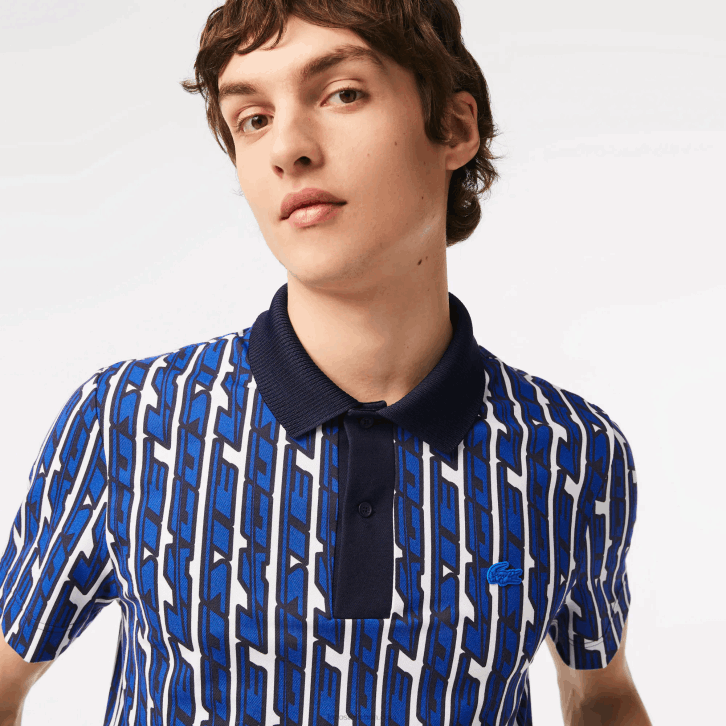 homens Lacoste branco azul qualquer Polo estampada bicolor Active Movement 08D04