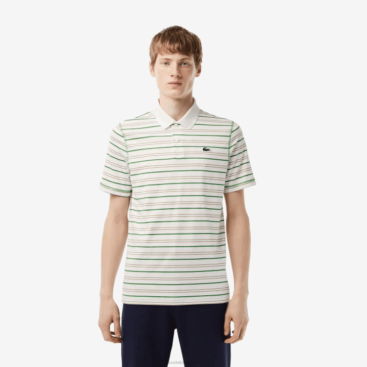 homens Lacoste branco bege azul marinho verde xiq pólo listrado de poliéster reciclado de golfe 08D0114