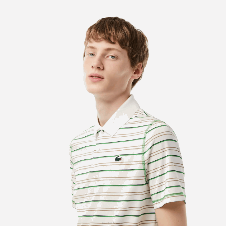 homens Lacoste branco bege azul marinho verde xiq pólo listrado de poliéster reciclado de golfe 08D0114
