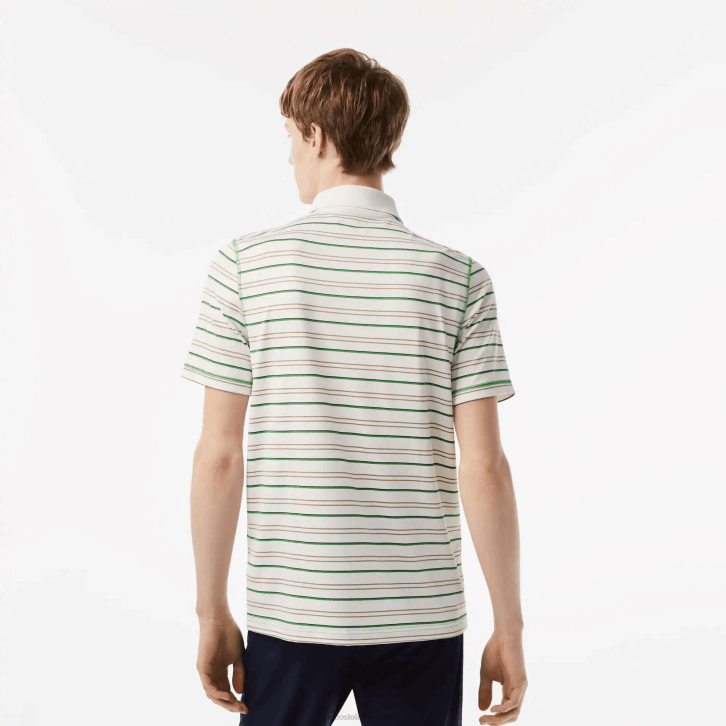 homens Lacoste branco bege azul marinho verde xiq pólo listrado de poliéster reciclado de golfe 08D0114