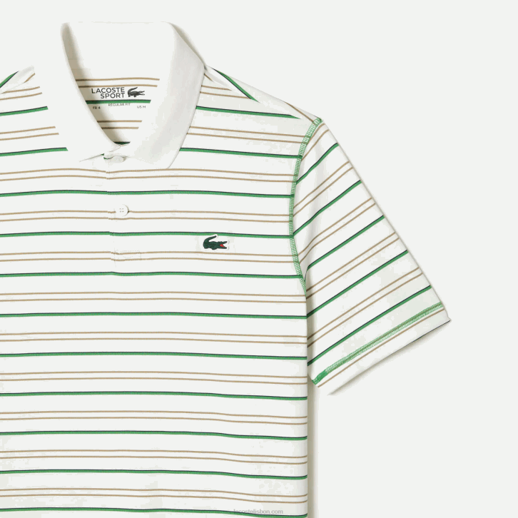 homens Lacoste branco bege azul marinho verde xiq pólo listrado de poliéster reciclado de golfe 08D0114