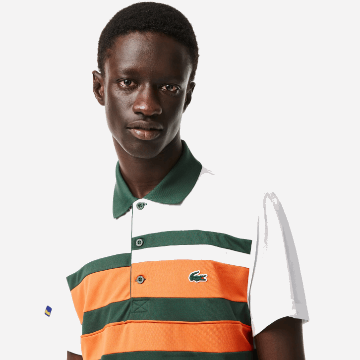 homens Lacoste branco laranja verde t0i polo listrado sport miami open edition 08D0239