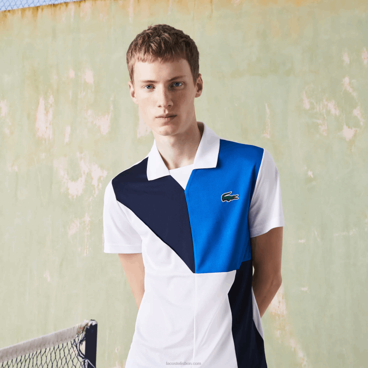 homens Lacoste branco preto azul x87 pólo de tênis esportivo ultra-dry piquê 08D0785