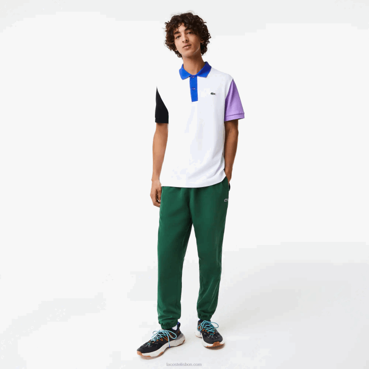 homens Lacoste branco preto roxo azul luc Polo petit piquê de algodão colorblock regular fit 08D0559
